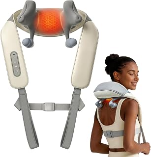 Cordless Percussion & Kneading Neck and Shoulder Massager with Heat | Shiatsu Deep Tissue Relaxation, 3 Modes, 3 Speeds, 2 Wearable, Gift for Woman, Mom, Dad, Desk Workers