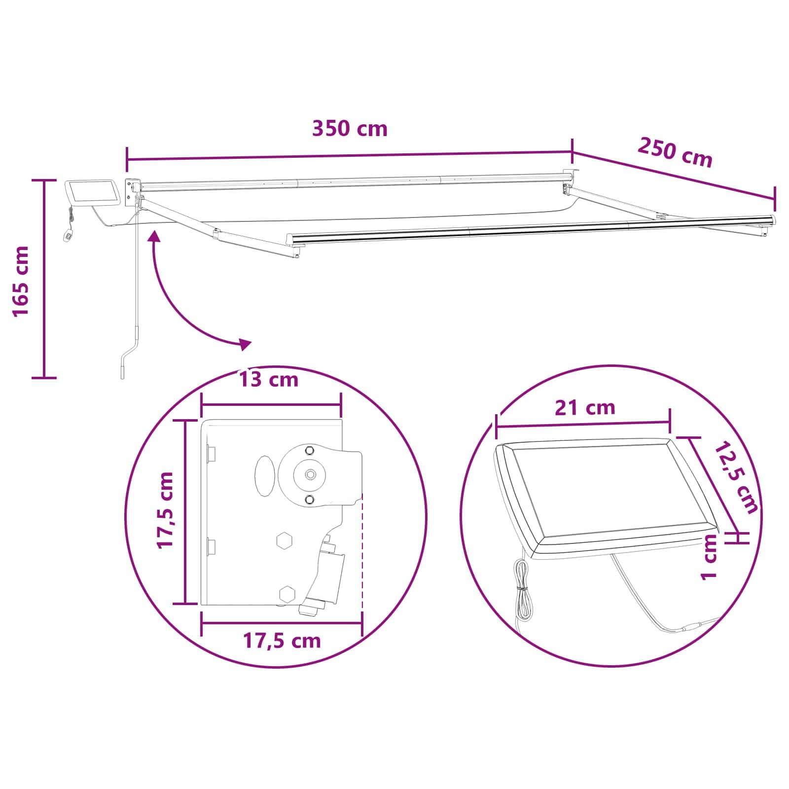 vidaXL Markiza ręczna z LEDami Ciemnoszary 100% Poliester i Aluminium
