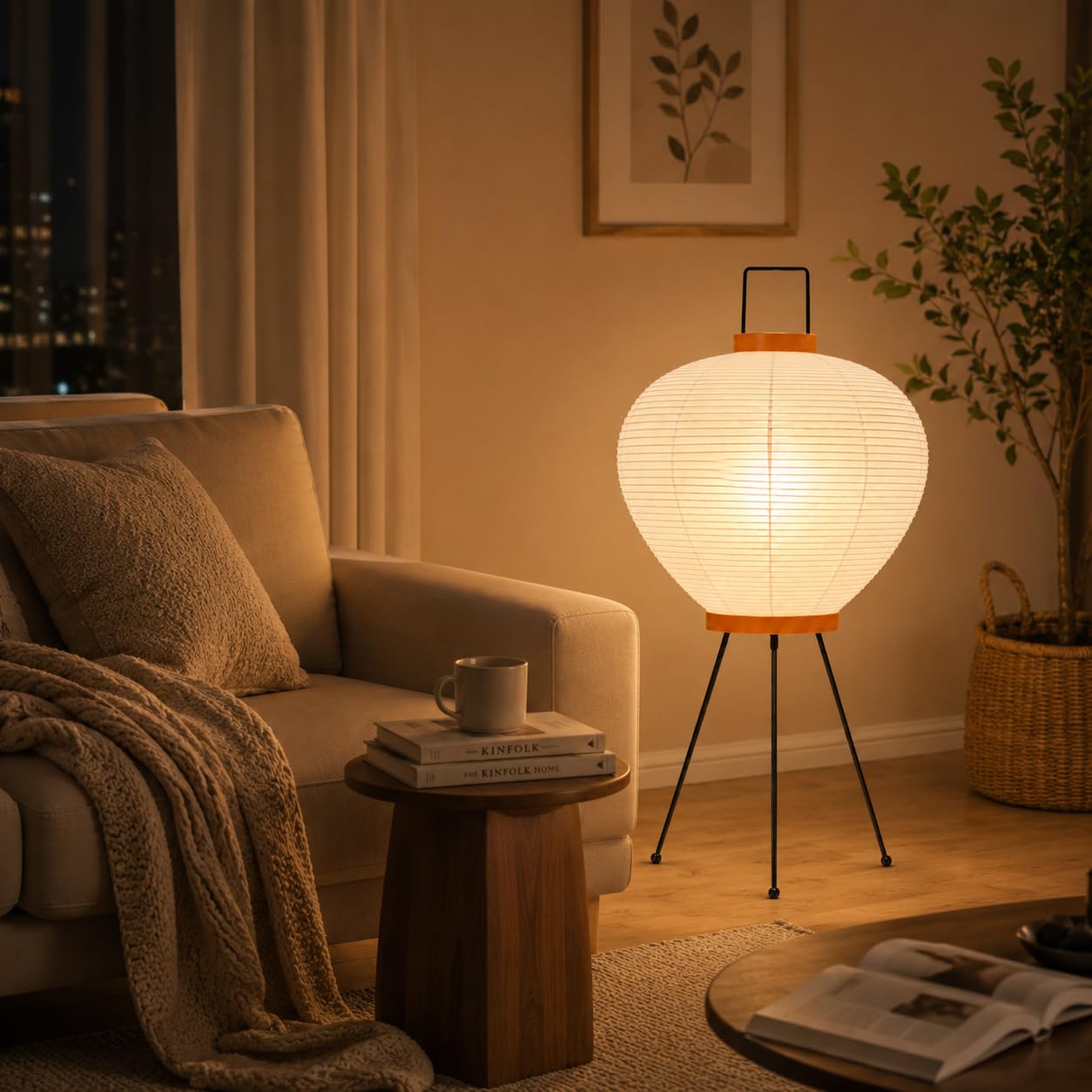 FROIDEXG Japanese Rice Paper Floor Lamp with 3 Color Bulb Included Standing Light Japandi Noguchi Handmade Shade Corner Lamps Bedroom Lantern Floor Lighting for Dining Room Living Room Reading