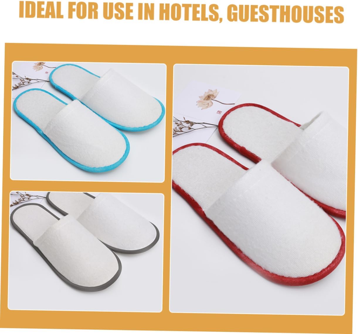 Zerodeko Thick Disposable Guest Slippers Anti-Slip Fleece Hotel Slippers 4 Pairs for Use Summer Comfortable Footwear for Men and Women