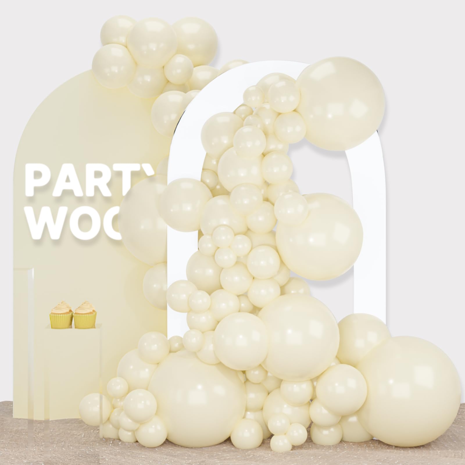 PartyWoo Beige Balloons, 140 pcs Ivory Balloons Different Sizes Pack of 18 Inch 12 Inch 10 Inch 5 Inch Beige Balloons for Balloon Garland or Balloon Arch as Birthday Party Decorations, Beige-Q08