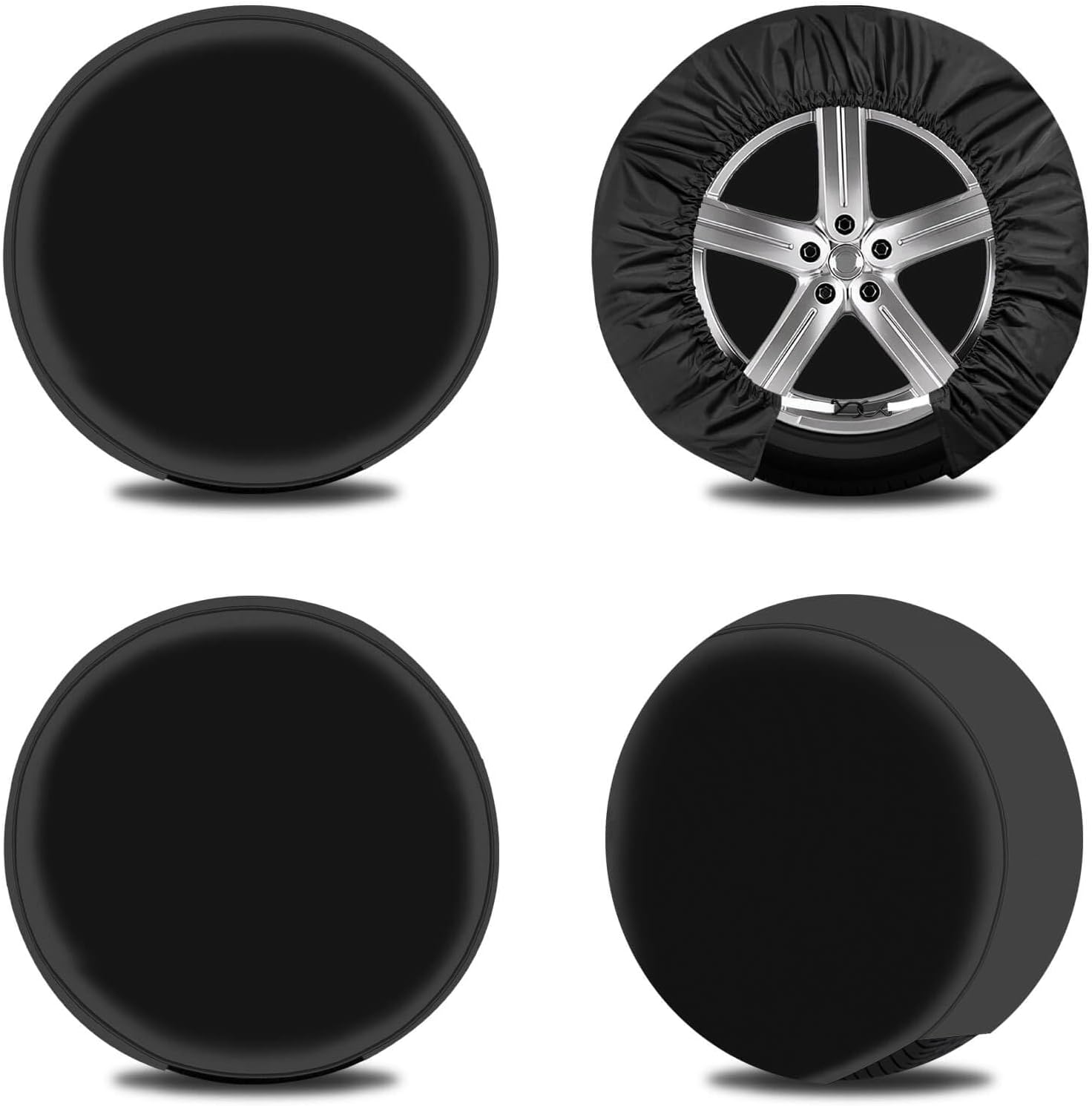 OutdoorLines Waterproof Spare Tire Covers Set of 4, UV-Proof Wheel Covers Windproof Tire Protector for RV, Jeep, Trailers, Camper, Van and Truck, Universal Fits Diameters 19"-22", Black
