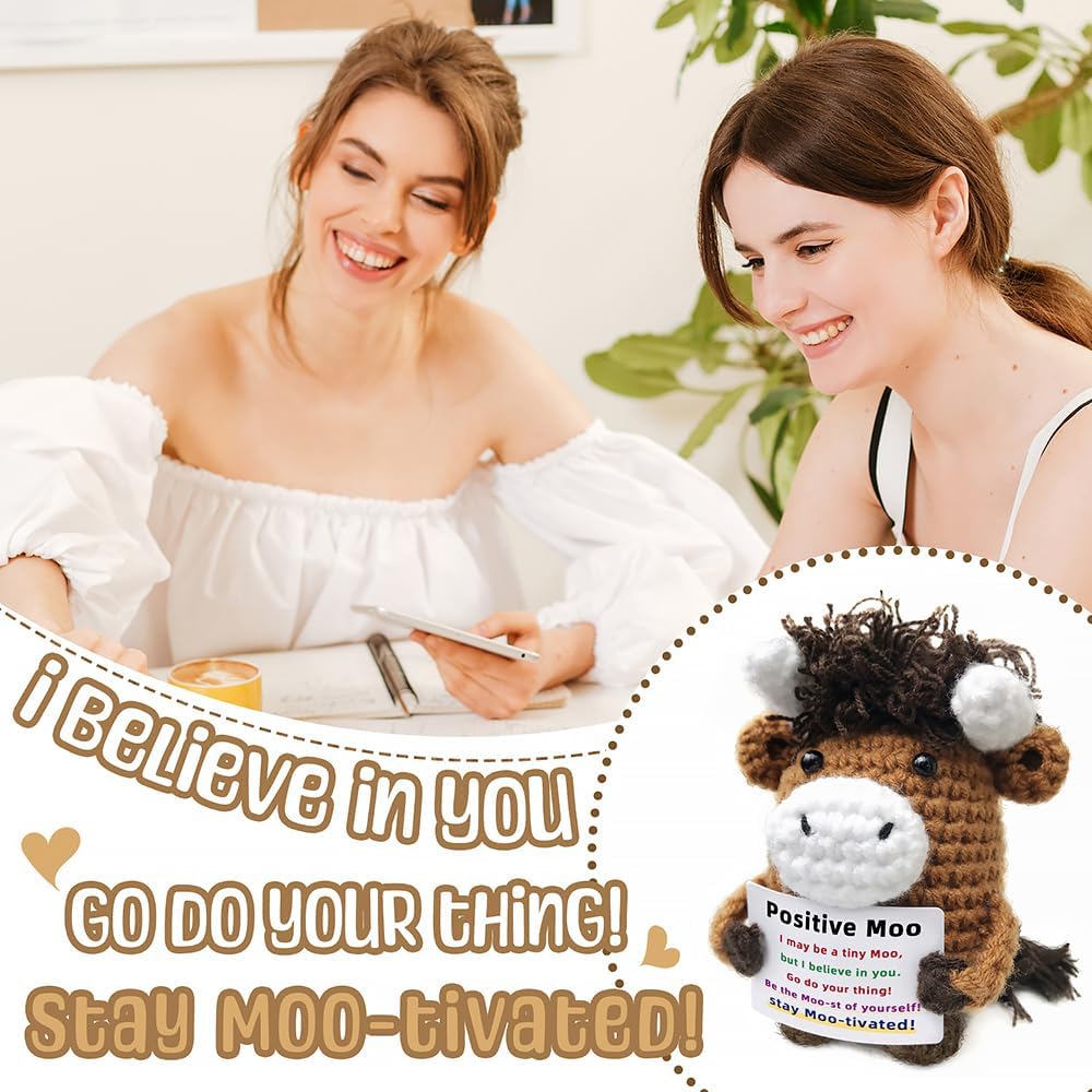 Crochet Animals Highland Cow Dolls- Uplifting Emotional Support Present for Friends, Men, Sisters, Colleague | Soul-Warming Desk Ally & Resilience Gift for Birthdays,Cheer Up Gifts for Women image 3