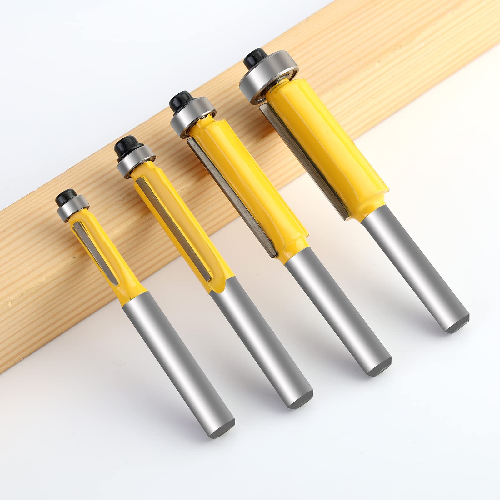 Zhongji Flush Trim Router Bit Set, Top Bearing, 1/4 Shank, 4 Sizes (1/4”, 5/16”, 3/8”, 1/2”), 4PCS, Flush Trim Router Bit - Image 4