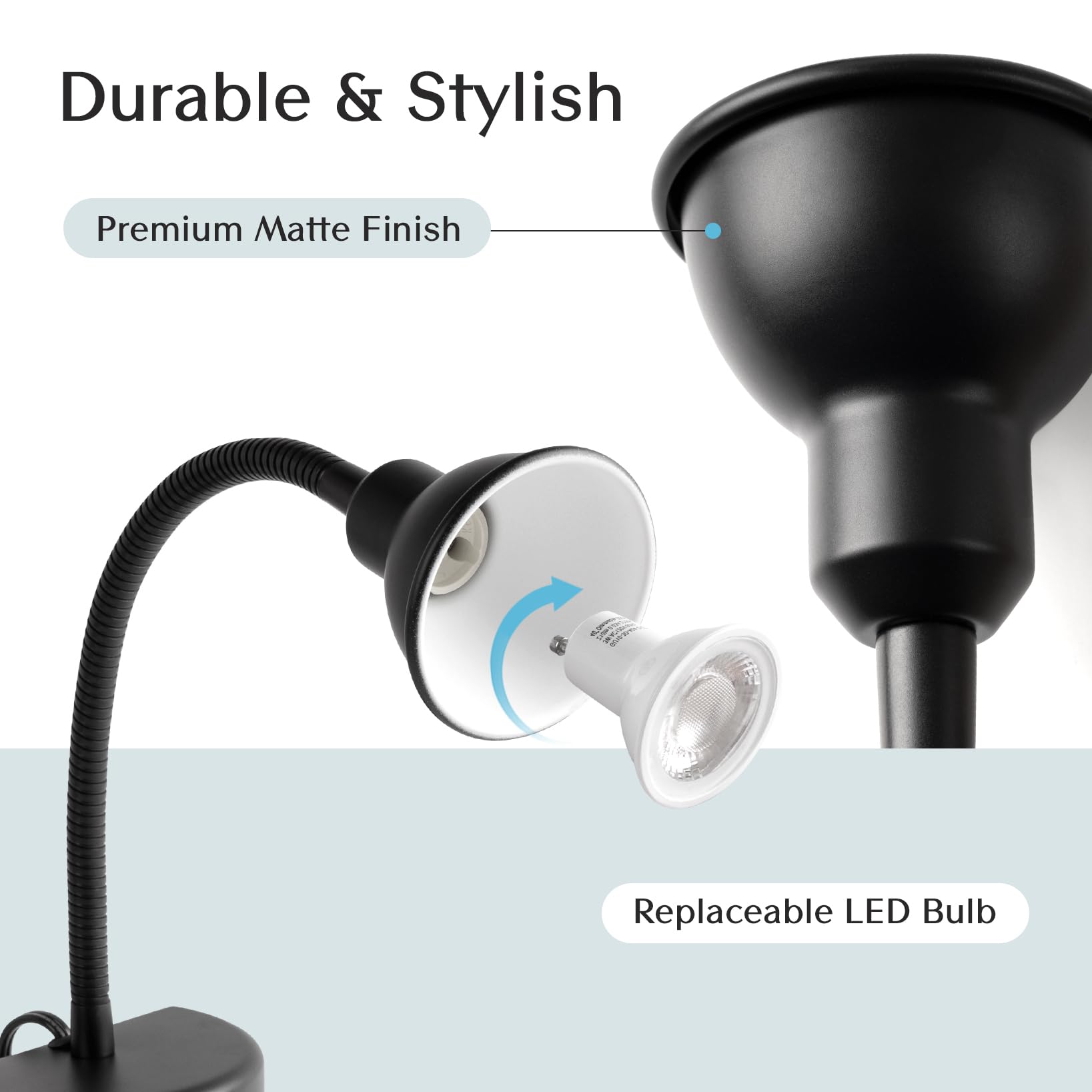 Solfres Innovative Design Headboard Reading Light. No Drilling Golden Book Light for Bedtime Reading. Dimmable LED Book Reading Lamp with Bulb. Movable & Flexible, Black