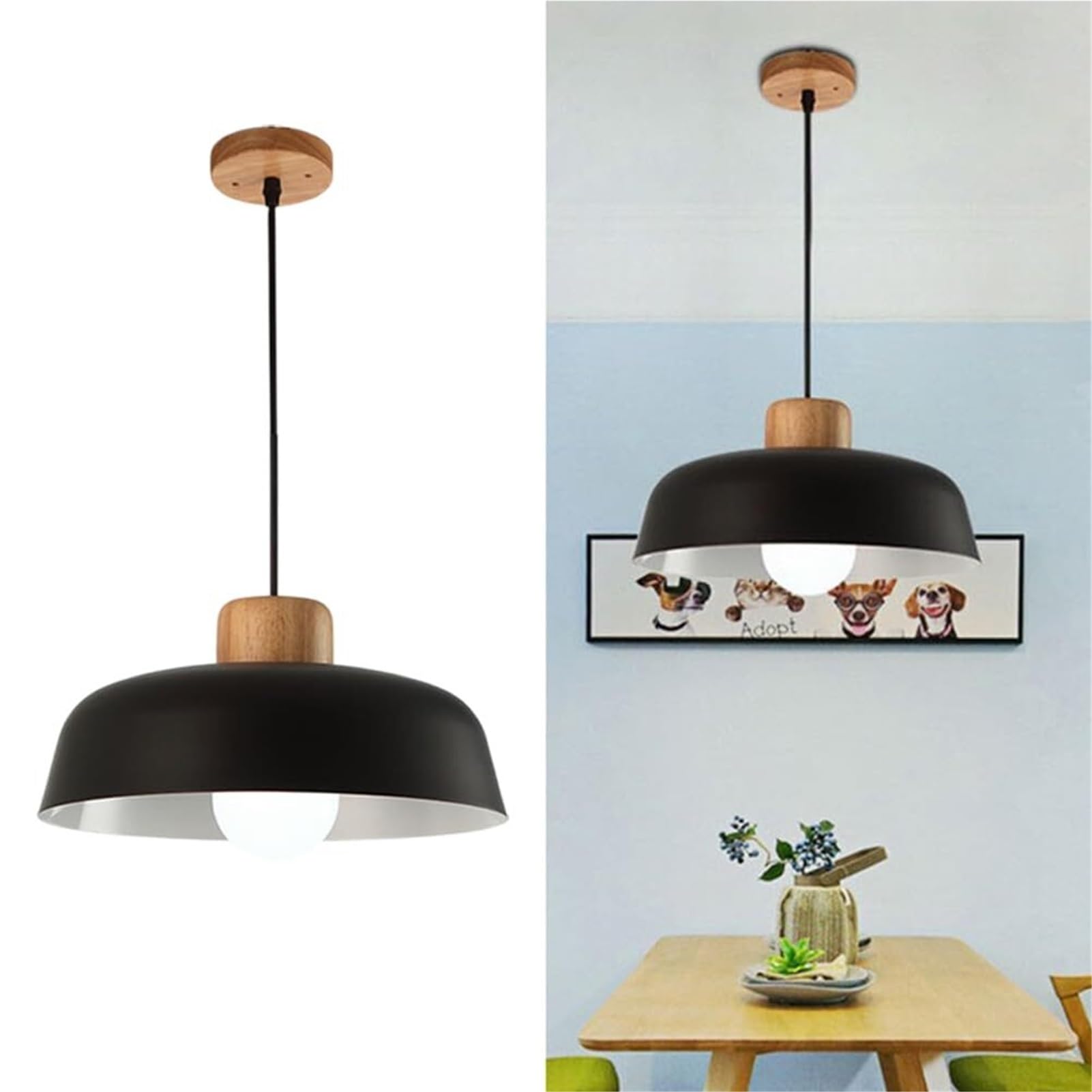 KBUUKYYXouy Modern Macaron Farmhouse Barn Pendant Lamp Chandelier Hanging Lighting Ceiling Fixture Nordic Mid Century for Dining Room Bedroom Hallway Kitchen Island(Black)
