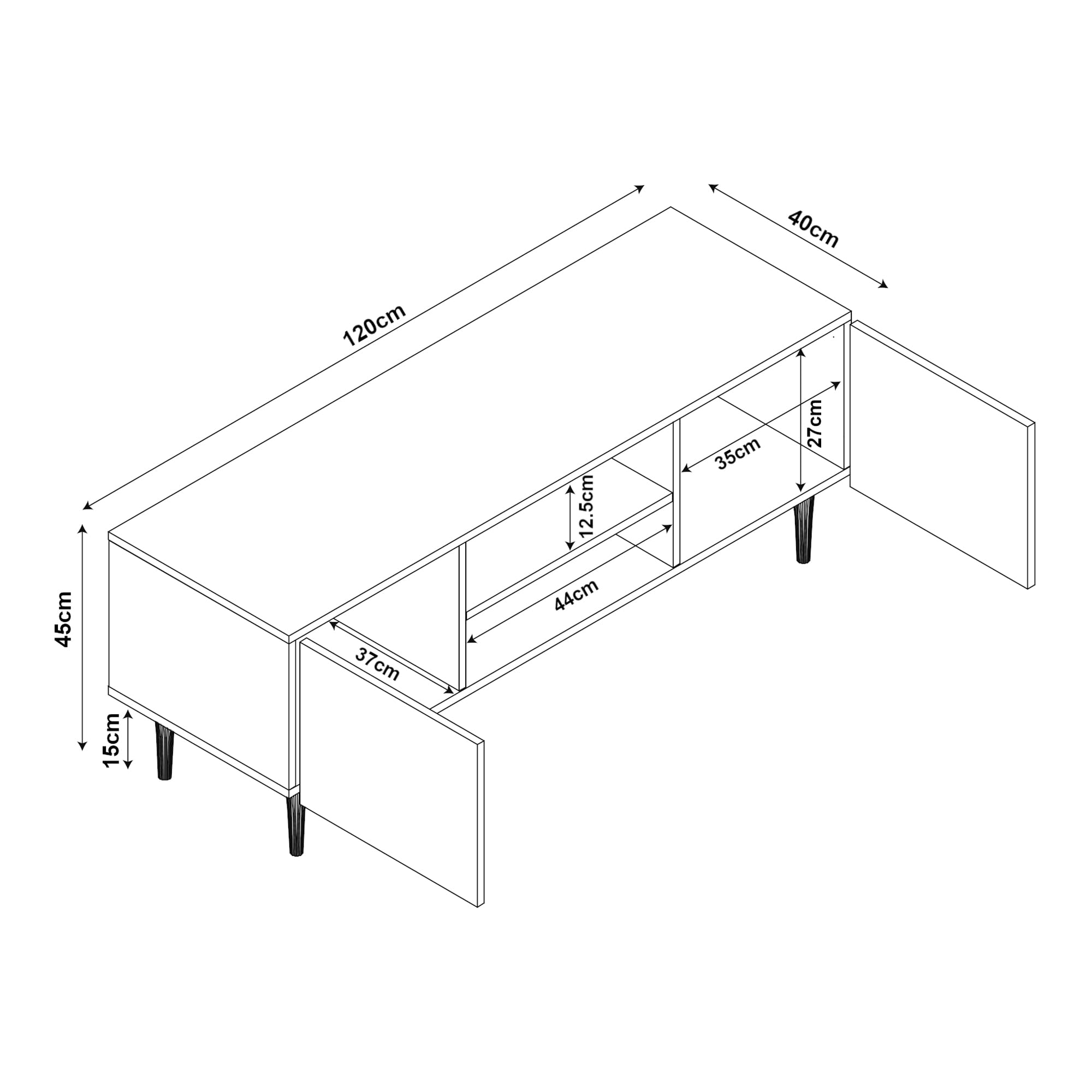 [en.casa] Mobile TV con Ante e Scomparti Aperti Mobile Contenitore Porta Televisore Armadio Basso da Archivio Stand TV e Centri Multimediali 120x40x45 cm Beige