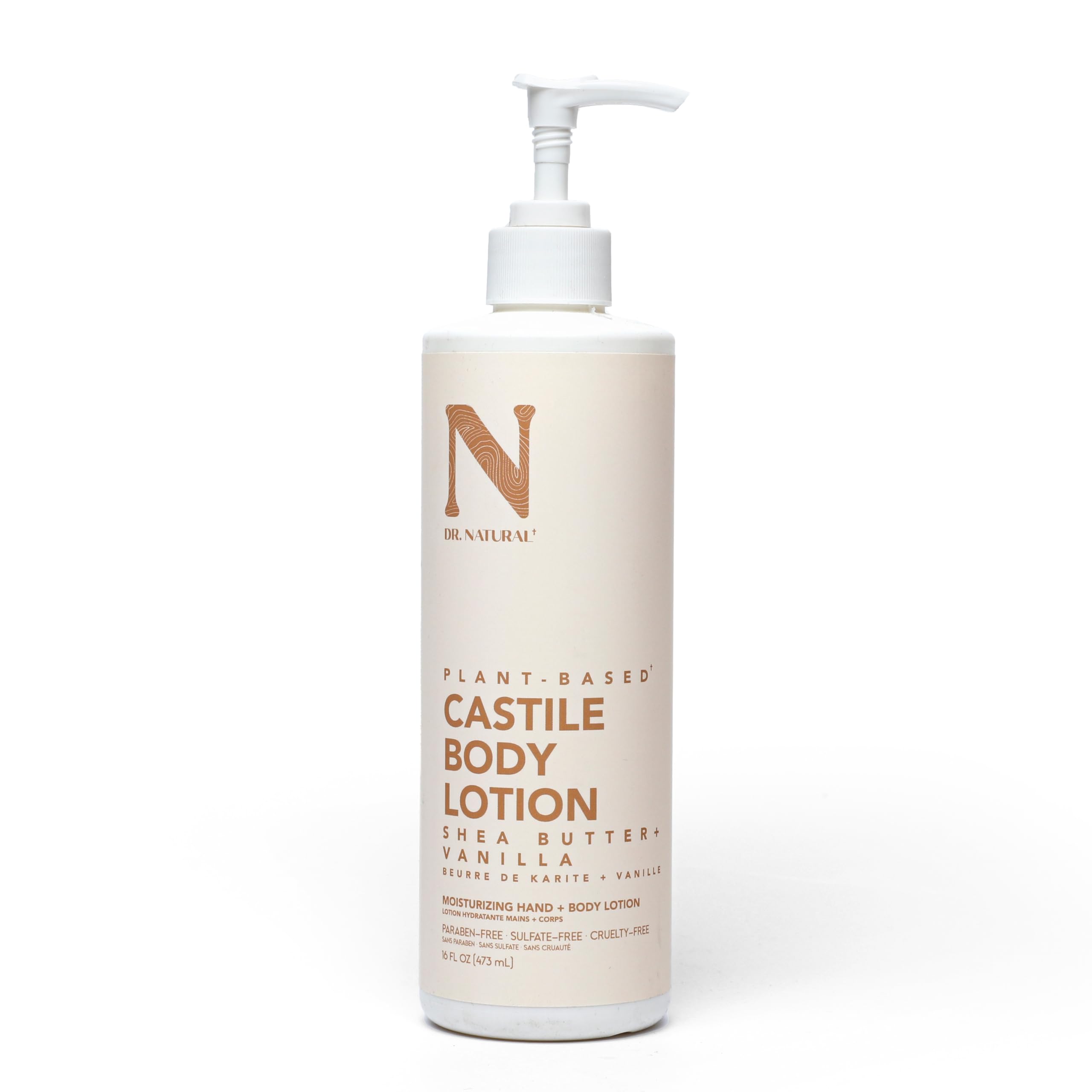 Castile Body Lotion - Non-Greasy Shea Butter Body Cream - Gentle and Soothing Lotion for Women and Men - Shea Butter and Vanilla - 16 oz