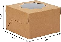 Vista 2 de Moretoes 50 cajas de panadería marrones de 4 x 4 x 2.5 pulgadas con ventana, cajas de galletas de papel kraft para pasteles, caja de pasteles