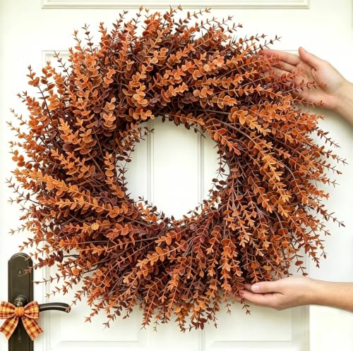 26in Large Artificial Autumn Eucalyptus Wreath (Fall Orange)