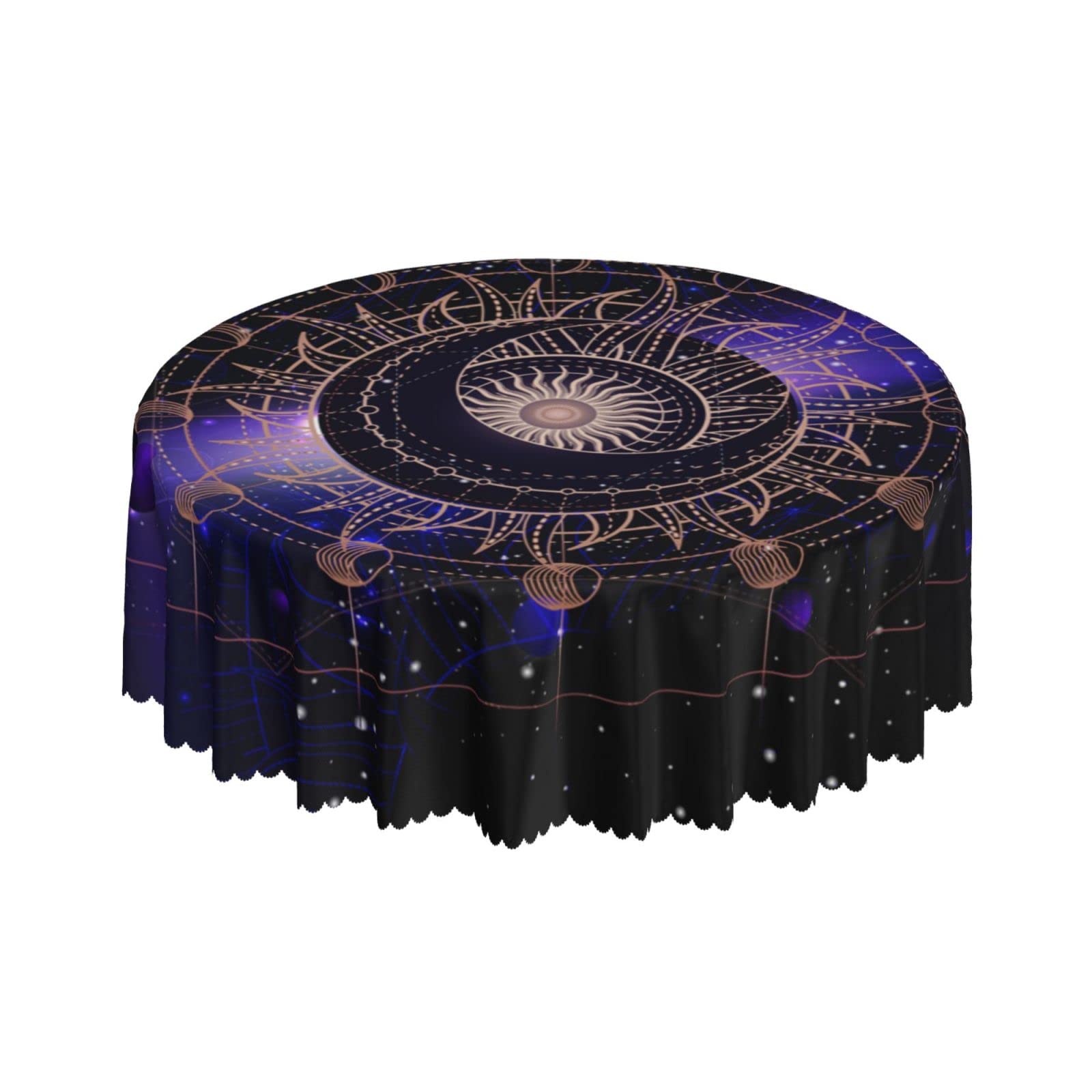 Lsjuee Sacred Geometric Space Black Round Tablecloth 60 Inch Printed Washable Tablecloth for Dining Party Holiday Fall Home Decorative