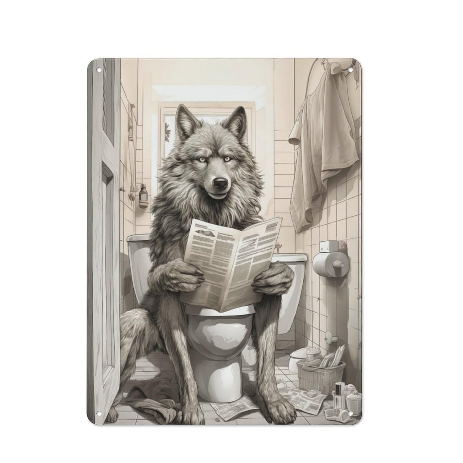 Understated Office Metal Sign 40x30cm Featuring Wolf Bathroom Business, Studio Wall Plaque for Office, Study, Studio Or Hallway