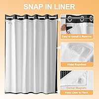Vista 3 de River Dream Cortina de ducha de mezcla de algodón sin gancho con forro a presión, cortinas de ducha de grado hotelero para baño, repelente al agua