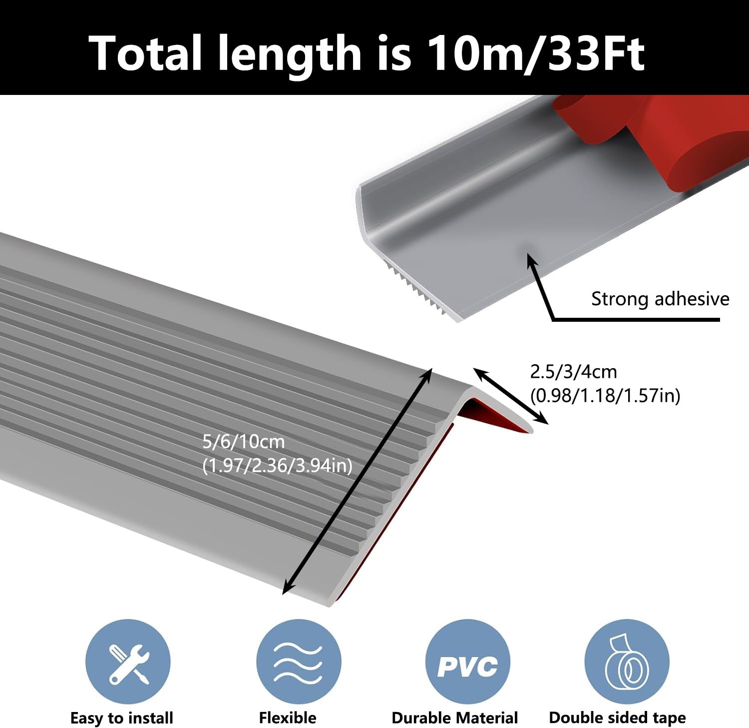 Perfil de Borde Autoadhesivo 1000cm, Cantonera para Escaleras Antideslizante, Protector de Borde de Escalón, Tira de Seguridad para Escalones Interiores y Exteriores(5x2.5cm(1.97x0.98in))