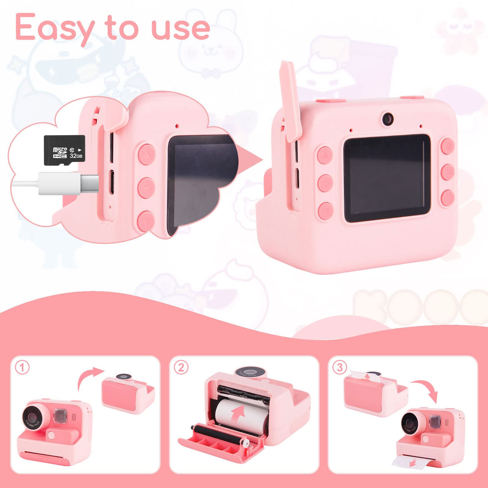 Sofortbildkamera Kinder 2.0 Zoll LCD 1080P HD mit Druckpapier und 32GB SD Karte