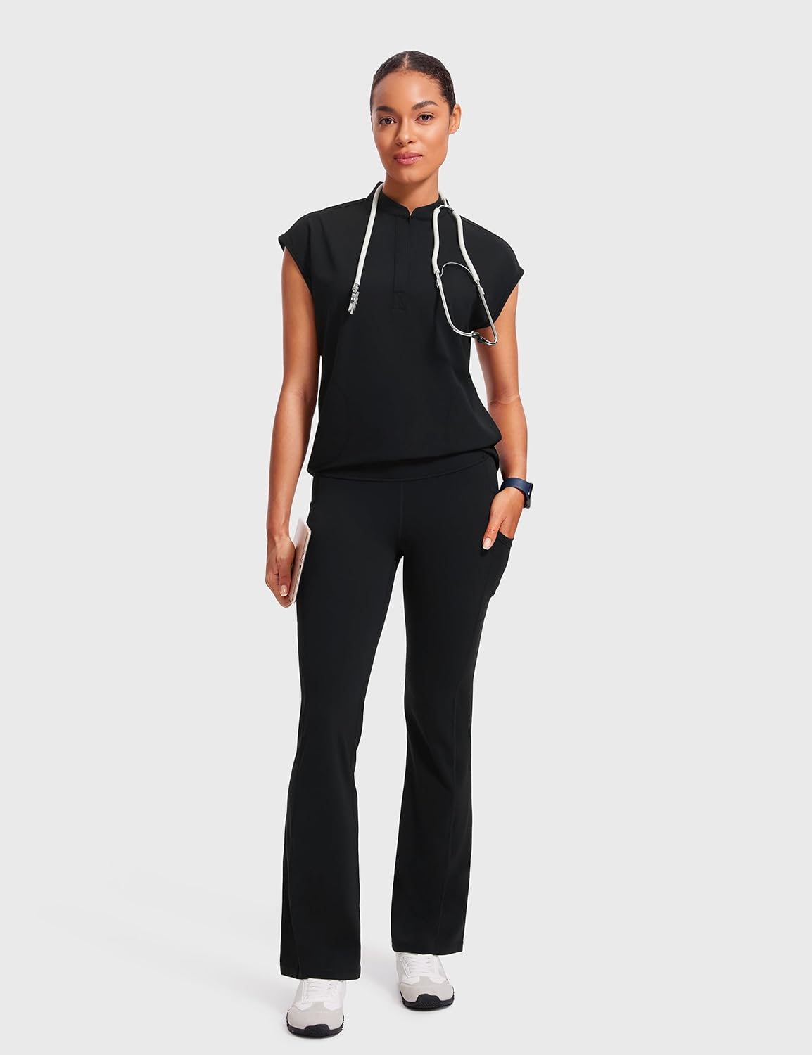 4-Way Stretch Scrub Tops for Women - 2 Pockets Mandarin Collar Shirttail Hem Medical Work Scrub Shirts - Image 5