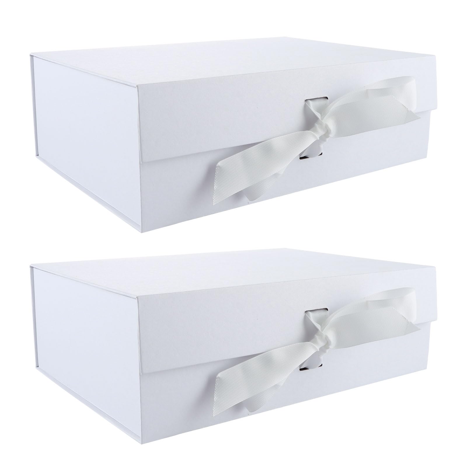 ASelected 2Pcs Magnetic Gift Box, 32.2x23x10.5cm Luxury Paper Wedding Favor Boxes, Medium Gift Box with Lids and Ribbon for Presents, Birthday, Anniversary, Festival- White