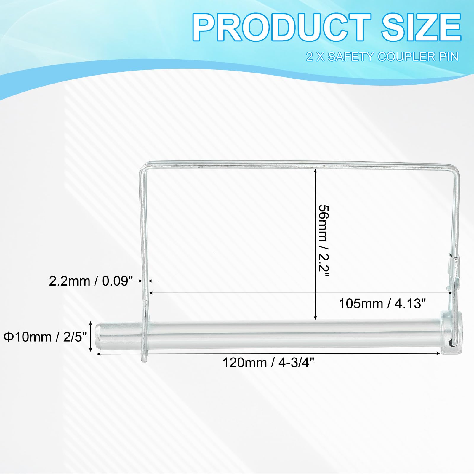 PATIKIL Przyczepa Zaczep Kołek 2/5x4-3/4 ", 2 szt. Kwadratowy drut Oś Blokada Kołki Zaczep Bezpieczeństwa PTO do przyczepy łodzi (10x120mm)