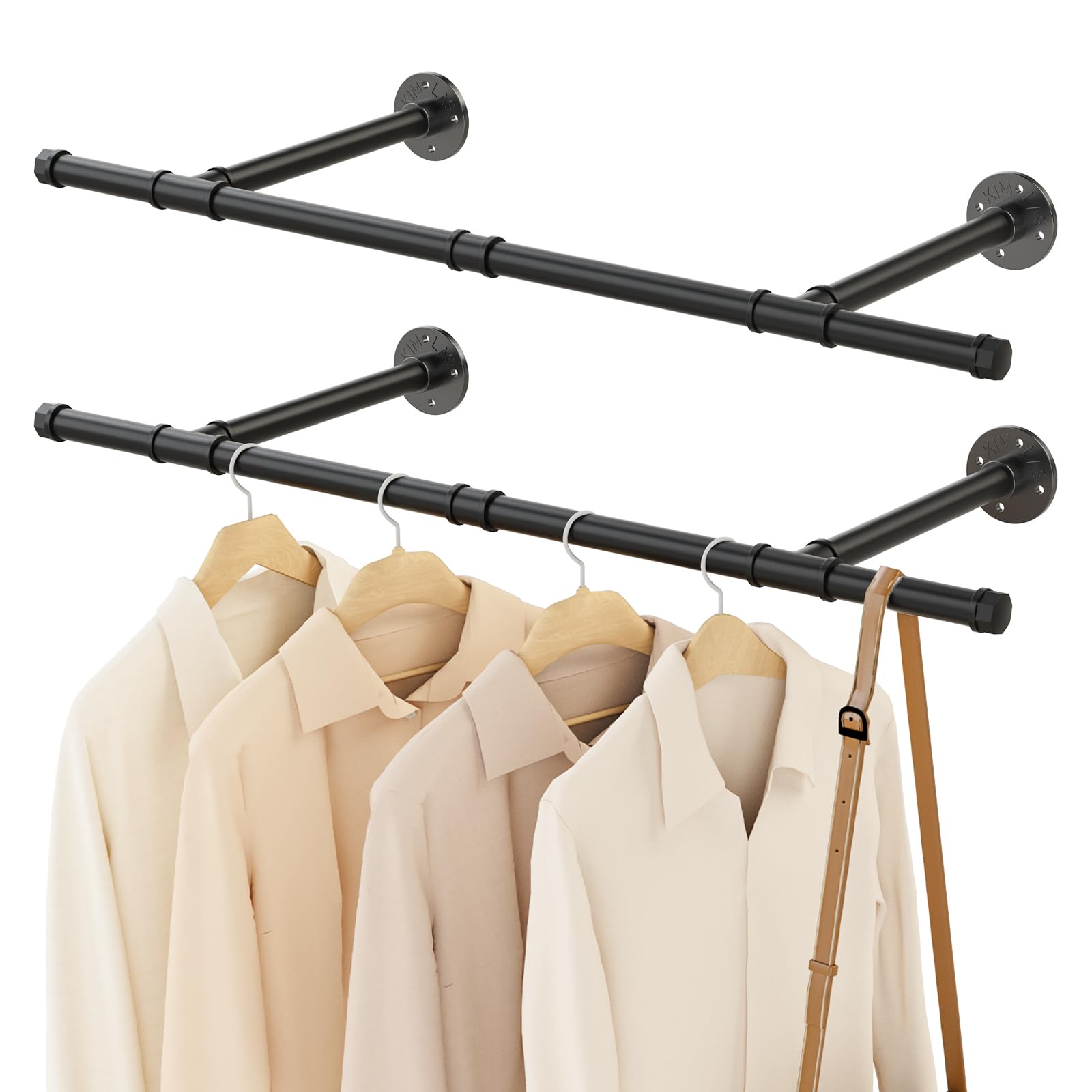 YheenLf 2-Pack Clothes Rack, 90cm Industrial Style Wall Mounted Wardrobe  Pole, Heavy Duty Iron Pipe Clothing Rail, Multi-Purpose Hanging Rod