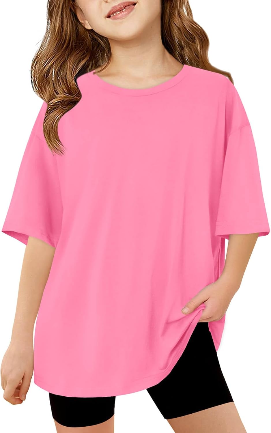 Haloumoning Girls Short Sleeve T Shirts Kids Summer Oversized Tops Casual Crewneck Basic Tees 5-14Y