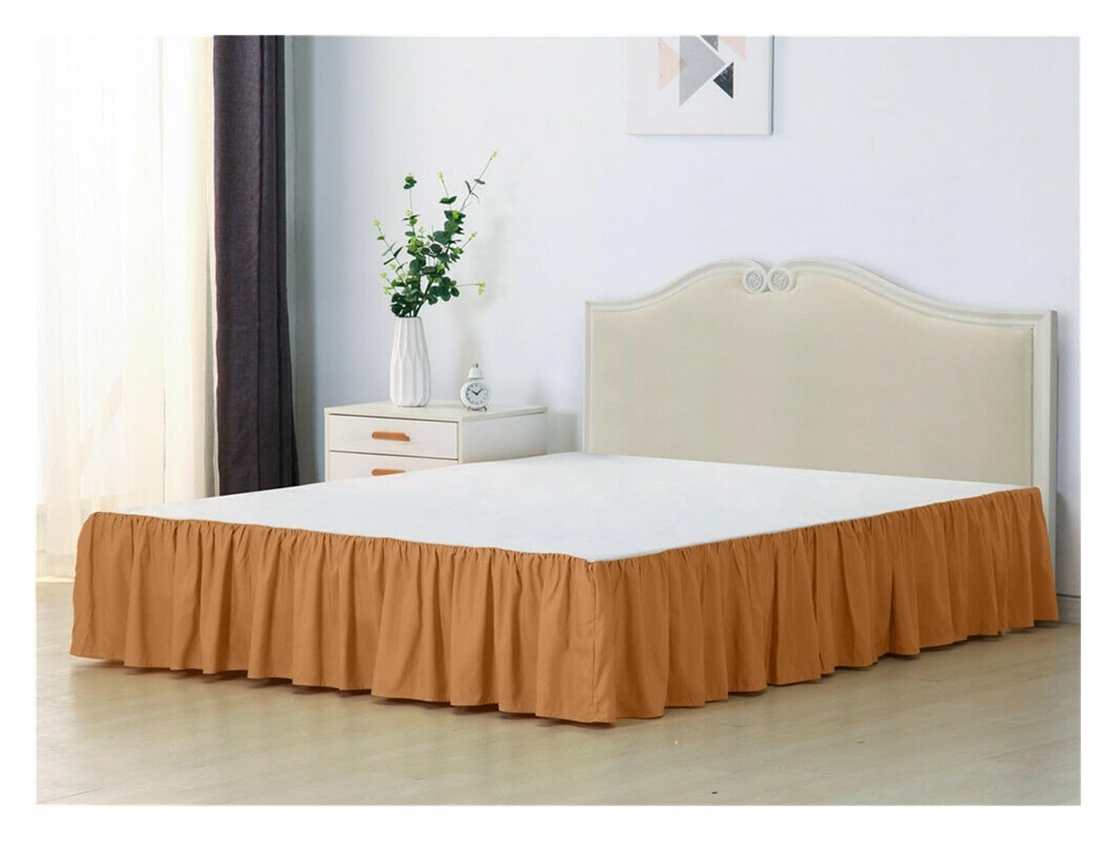 MKLHAVB Fitted Bed Valance Sheets Solid Color Bed Skirt With Surface Queen King Easy On/Easy Off Bed Skirt Valance Size 35cm Height For Twin/Full/Queen/King Base Bed Skirt Double(Light Brown,Queen)