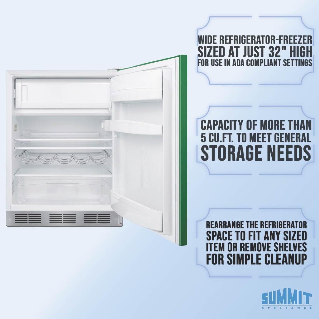 Summit 24" Refrigerator Freezer, Undercounter Fridge, 5.1 cu.ft. Capacity, ADA Compliant, ENERGYSTAR, Green - BRF611WHGADA
