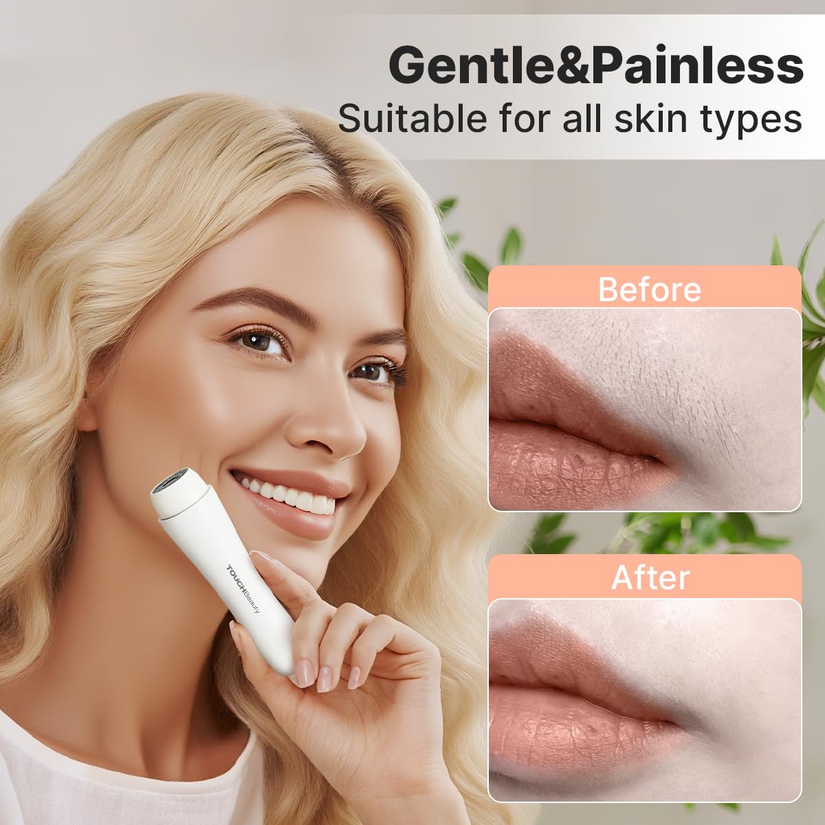 TOUCHBeauty Depilazione facciale per donne, depilazione impeccabile del viso per donne, rasoio per peli di pesca, peli del mento e baffi del labbro superiore, rasoio portatile da donna AG-1653 bianco