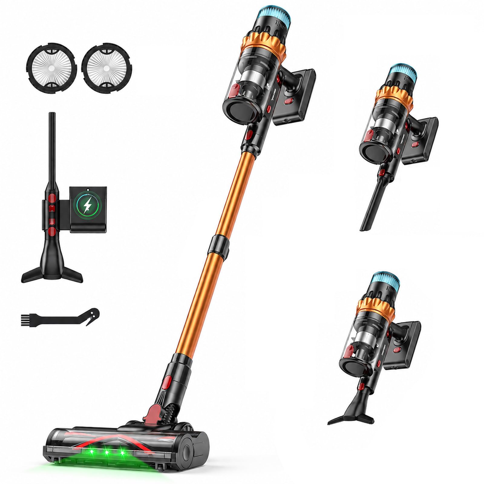 TechRise Aspirador de polvo con batería, 58 KPA/680 W/70 min, pantalla táctil LED, 3 modos inteligentes, antienredos y filtro 8 en 1, autoportante, para alfombras, suelos duros y pelo de mascotas