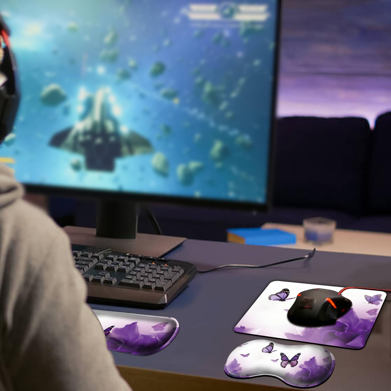 Keyboard Wrist Rest Set - Purple Ergonomic Support -7