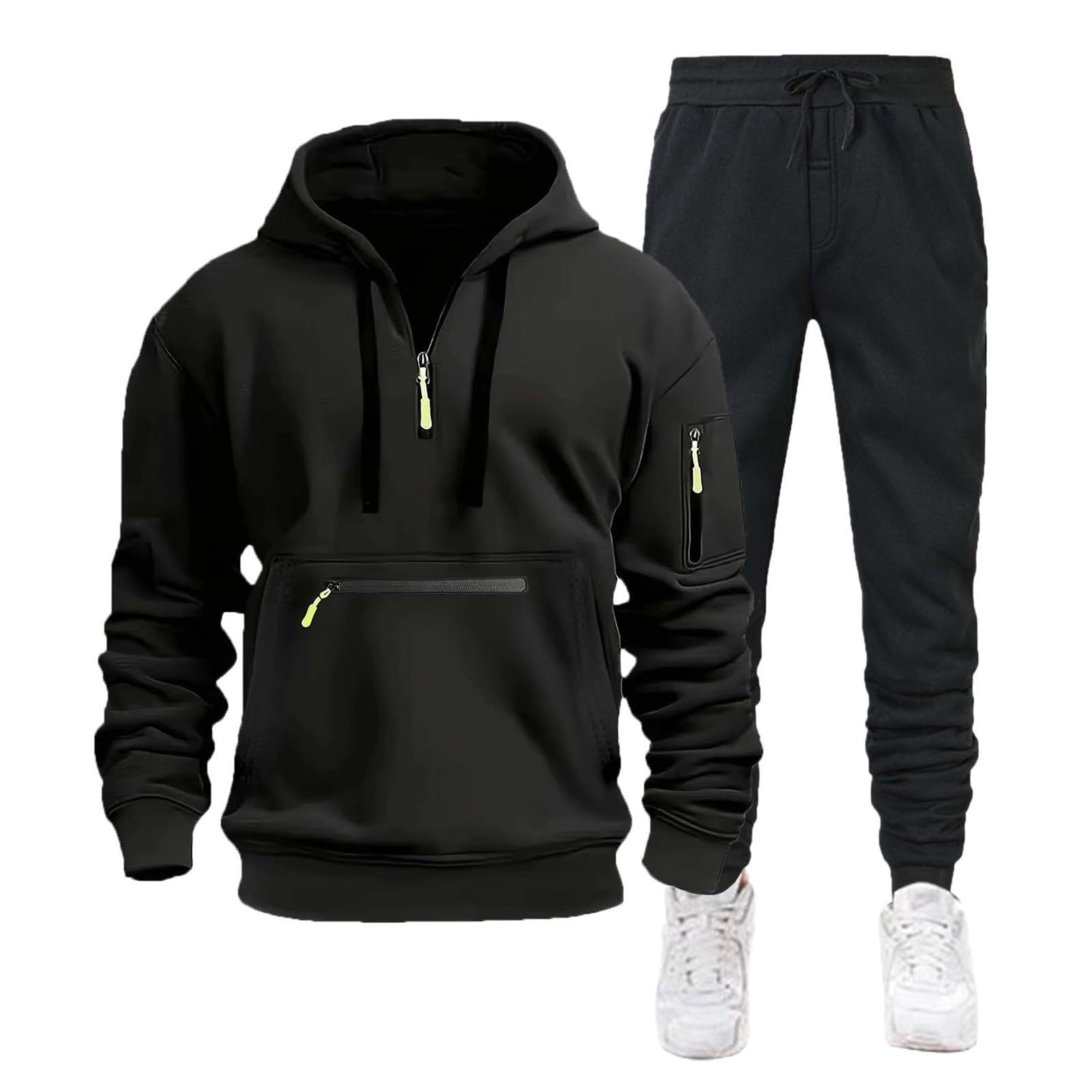 Tuta termica invernale da uomo, 2 pezzi, con mezza zip, set da corsa da 2