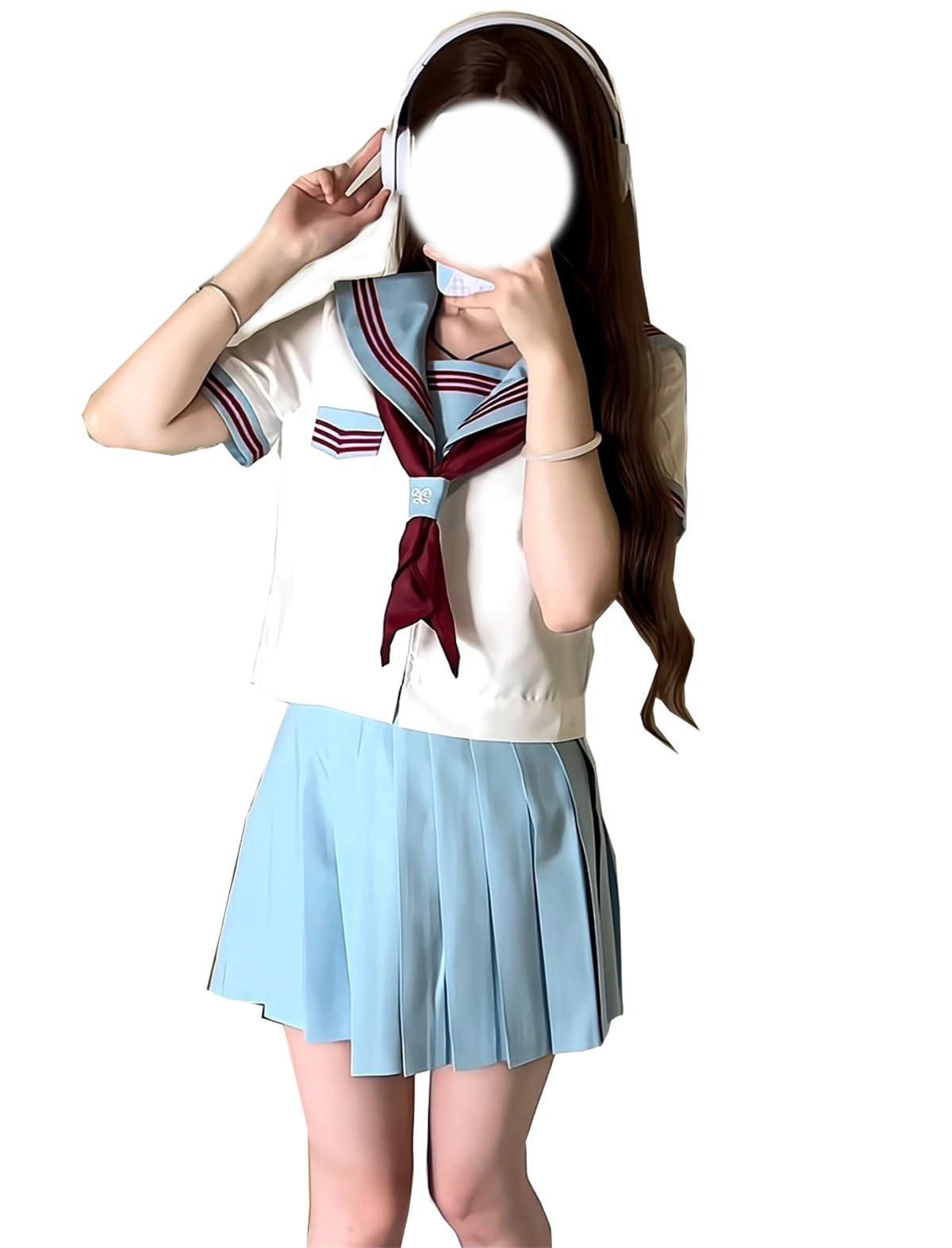 女子制服 水色セーラー コスプレに♪ Amazon.co.jp: [CAWILXHA] 【まるこの猫柳】マリン風 水色