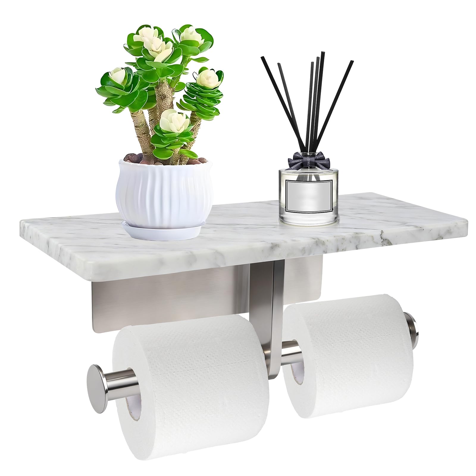 Toilet Paper Holder with Natural Marble Shelf for Bathroom Washroom,Wall Mounted Tissue Holder Suitable for Mega Roll (Brushed Gold, Middle 7.87 * 4.72 in) — Amazon image 14
