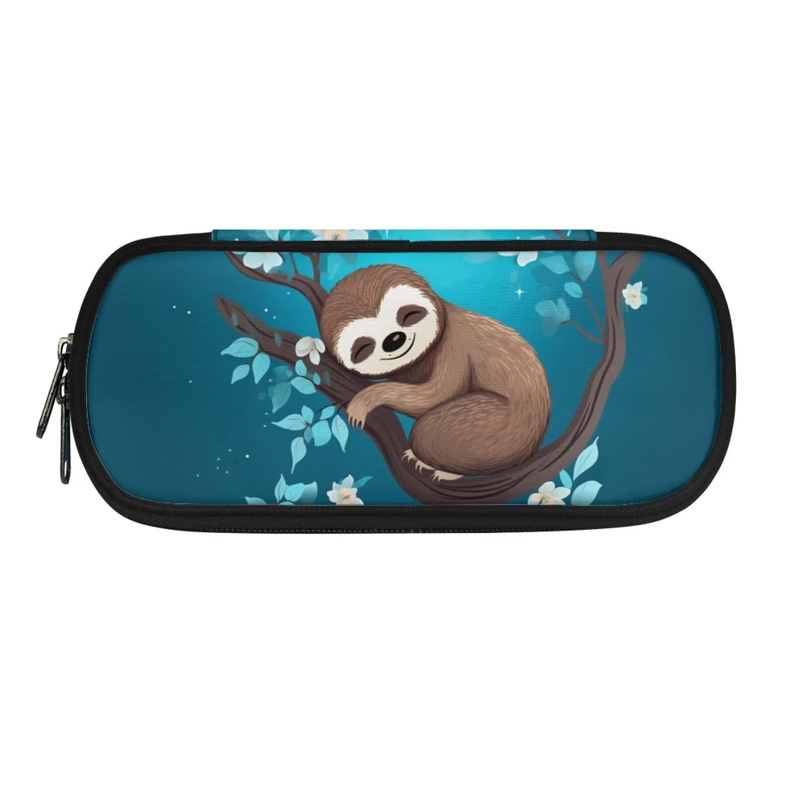 Showudesigns Flower Sloth Pen Pencil Case for Women Large Pencil Pouch for Teen Girls Pencil Box Pen Bag Aesthetic Pencil Holder College Storage Organizer Students Stationery Back to School Blue