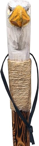 Miniatura 2 de Bastón de senderismo de madera con agarre de cordel, punta de goma, correa de muñeca, 46 pulgadas, águila tallada