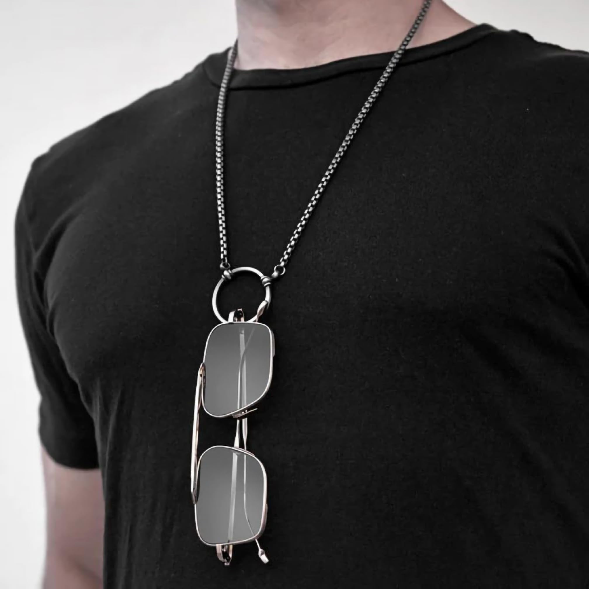 La LOOP Designer - Collana per occhiali da vista, catena e anello in argento ossidato anticato