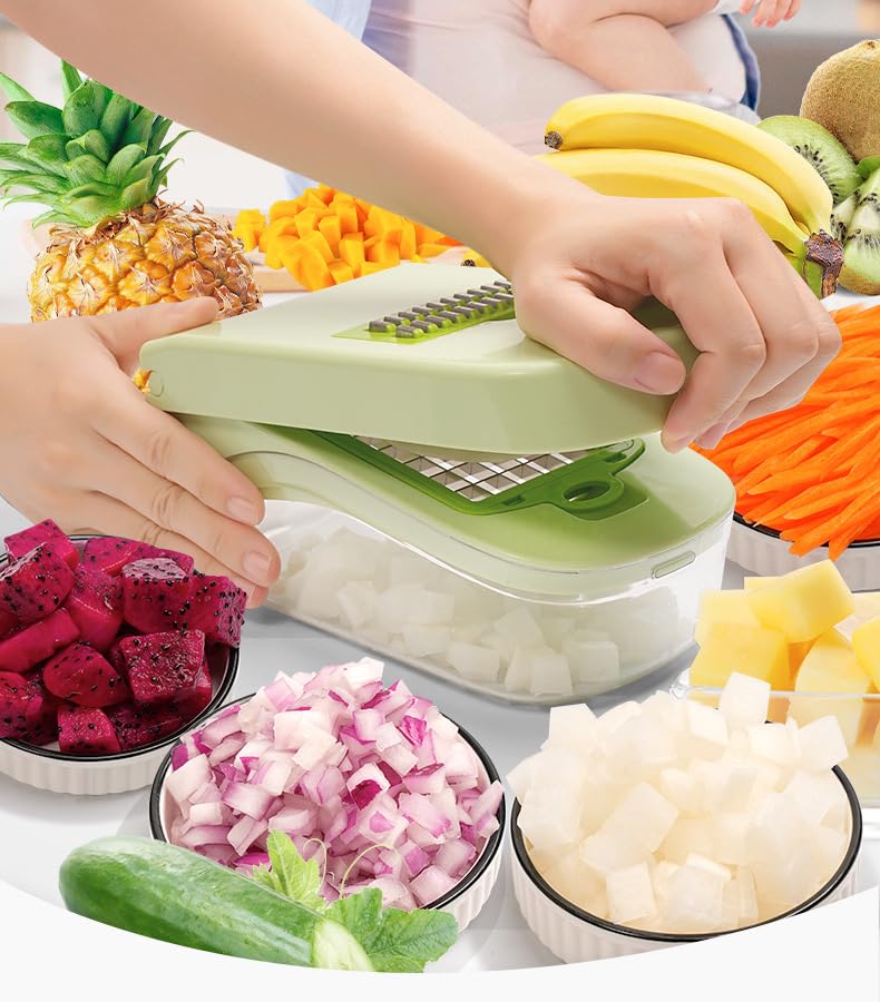 Cortadora de vegetales 13 en 1 con mango seguro verde miniatura 2