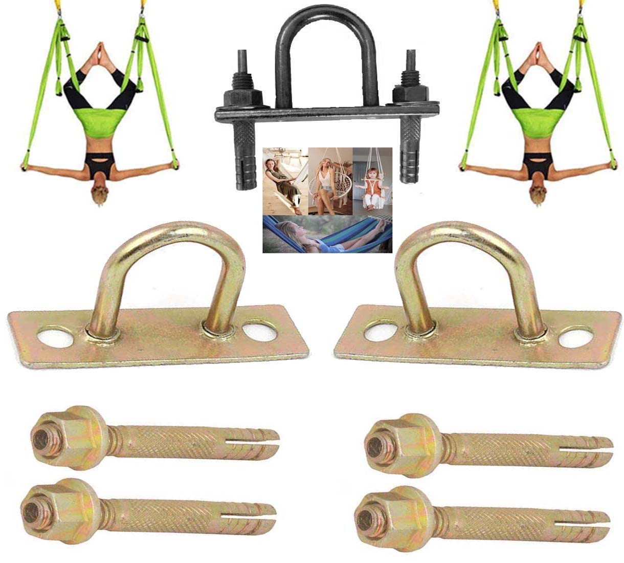 DIY Crafts Pack of 1 Set, Hnaging System, Ceiling Mount Stainless Steel Fixed Buckle Hammock Anchor Bracket Hook for Yoga Swing Aerial Train(Pack of 1 Set, Hnaging System)-image-44