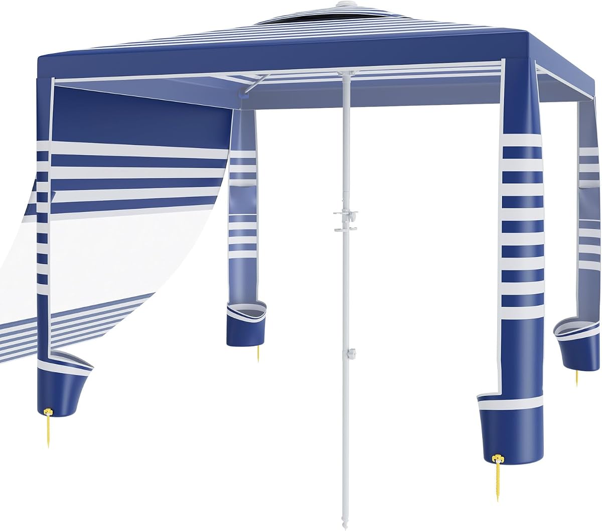 Cabaña de playa, 8 x 8 pies Tienda de campaña grande con dosel de playa para 6-8 personas, UPF 50+ Tienda de campaña de playa Refugio solar con pared lateral, cortina de playa resistente al viento, marco reforzado, portátil con bolsa de transporte