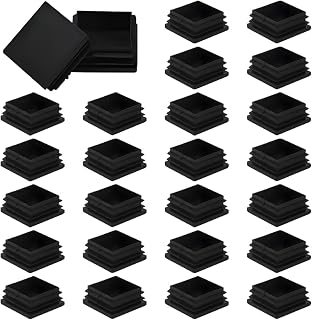 Juego de 26 puntas rectangulares para patas de silla (40 x 40 mm, para tubo cuadrado, tapones para obturadores y tapones para tubos para muebles y muebles tubulares, color negro