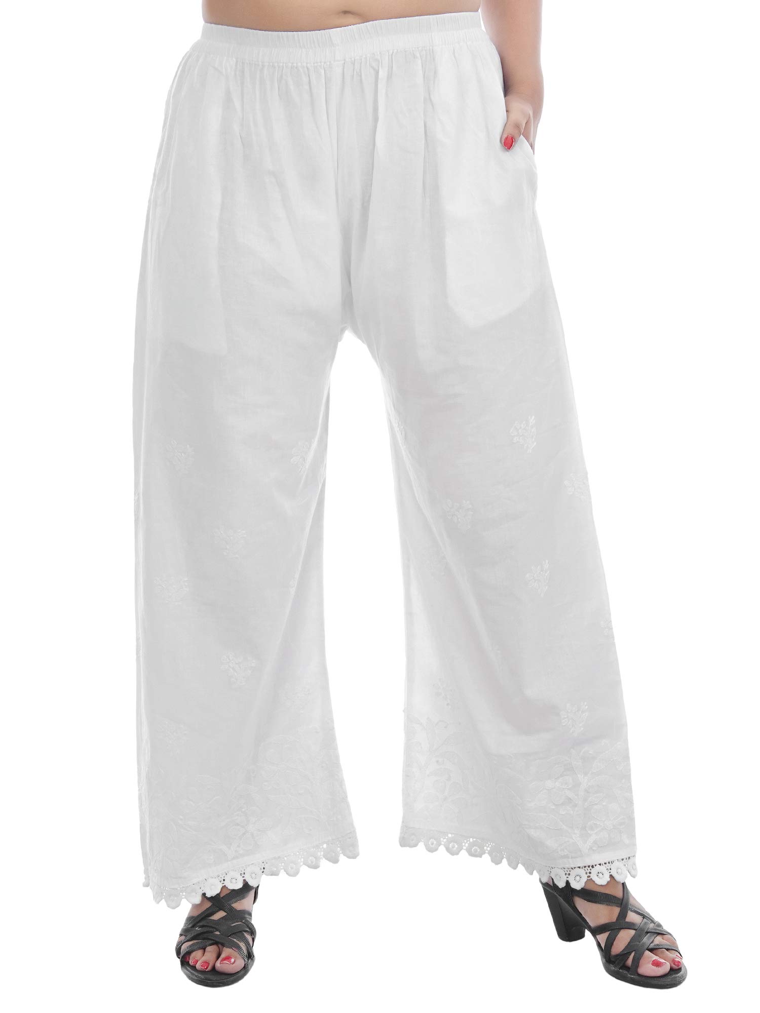 Sanvi Hand Embroidered (Lucknowi Chikankari) Boot Cut Bottom Palazzo Cotton for Women A133 (Free Size Waist Size 28 to 46 inches)-picture-29