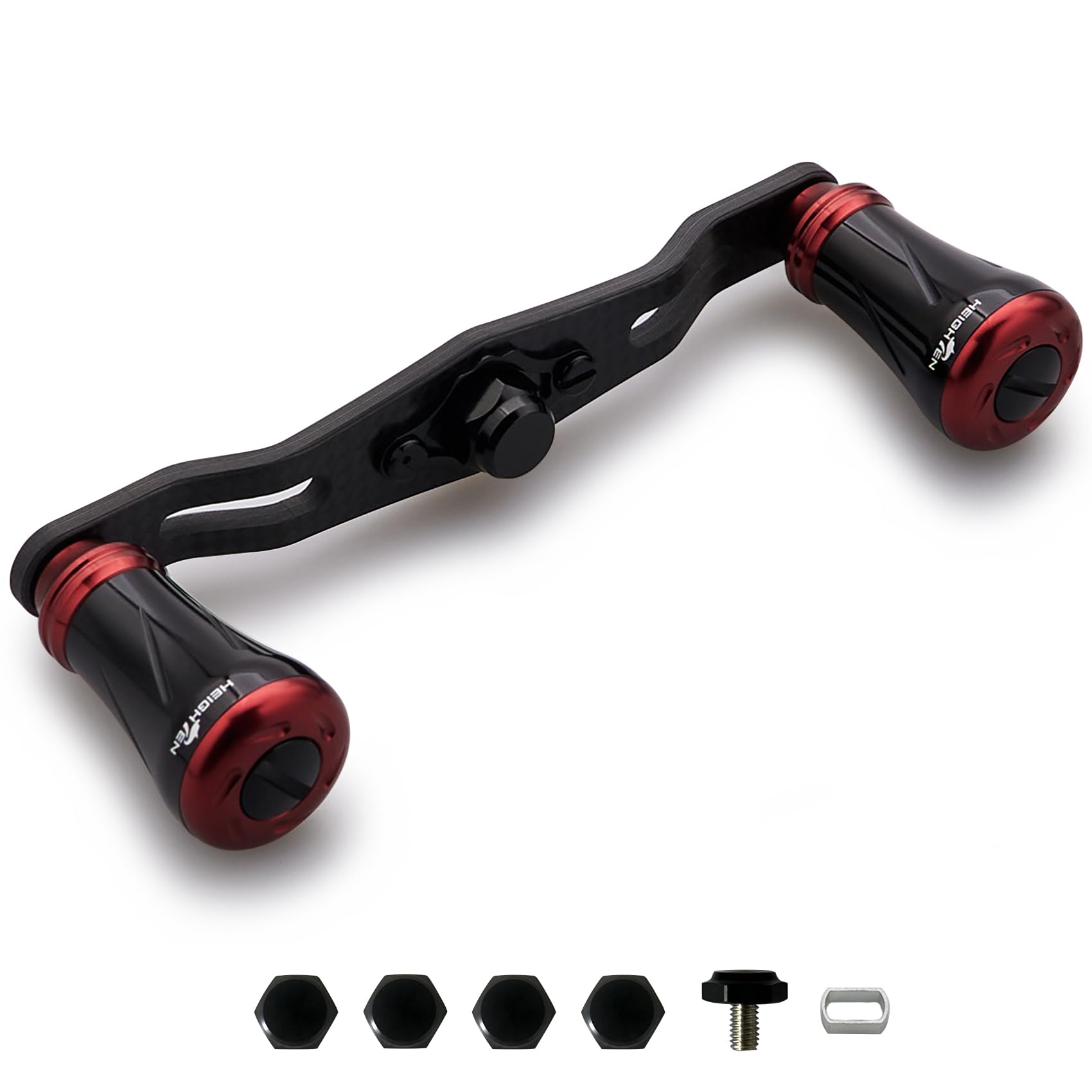 HEIGHTEN 85mm/95mm Fishing Reel Handle for Shimano Daiwa Abu Garcia Penn Kaking Lew's Baitcasting Reel Power Crank Accessory (Black & Red, 95mm Handle 19mm Knob) (0998)