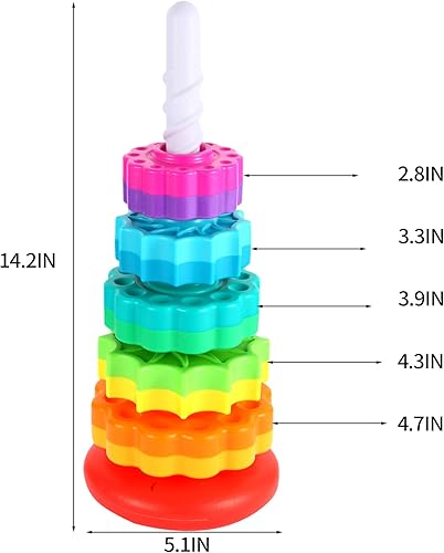 Miniatura 6 de Juguetes apilables giratorios  Torre de arco iris, juguete giratorio apilable para niños, juguete educativo para niños pequeños de 1 a 3 años,