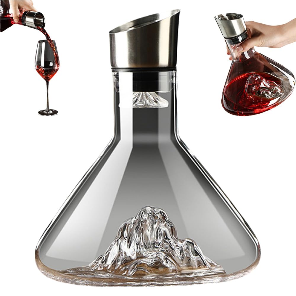 Décanteur à vin transparent de 1500 ml avec aérateur, décanteur de filtration, carafe à vin rouge avec distributeur intégré (cristal)
