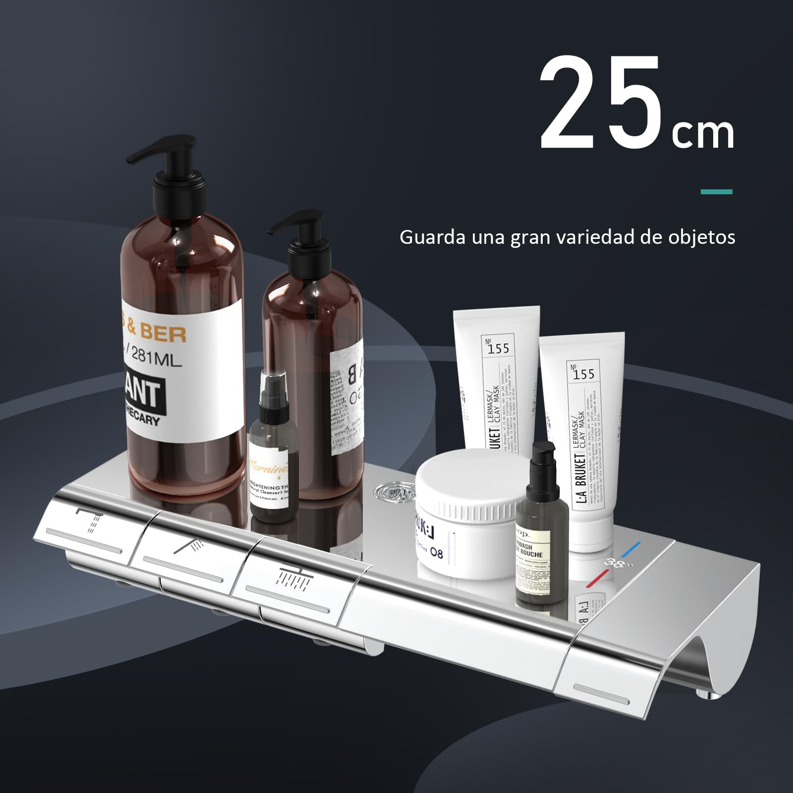 EMKE Sistema de Ducha con Termostato, Conjunto de Ducha con Columna de Ducha, Cabezal de Ducha de Mano con 3 Chorros, Ducha de Lluvia, Sistema de Ducha Cromado