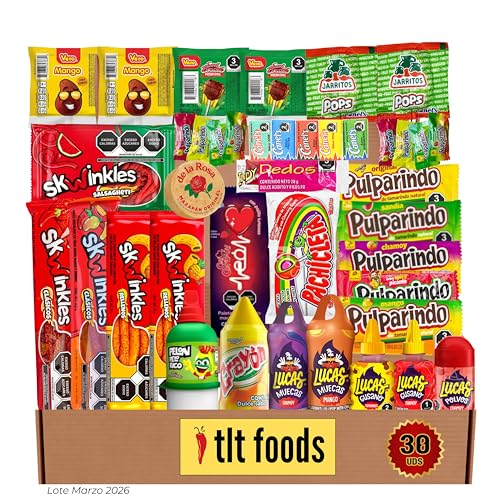 TLT FOODS Lote Dulces Mexicanos – Pack Variedad Chuches Mexicanas Picantes Para Regalar, Mix Surtido Golosinas Caramelos, Candy Box Snacks Mexico, Chamoy, Pelon Pelo Rico, Pulparindo, Tamarindo