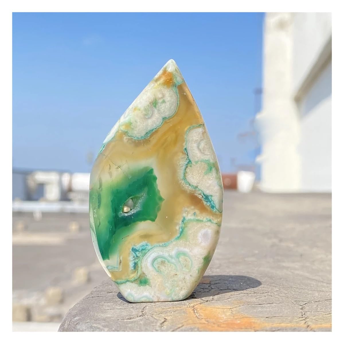 Ágata verde de 70mm un regalo mineral único para inauguración de casa y mudanzas