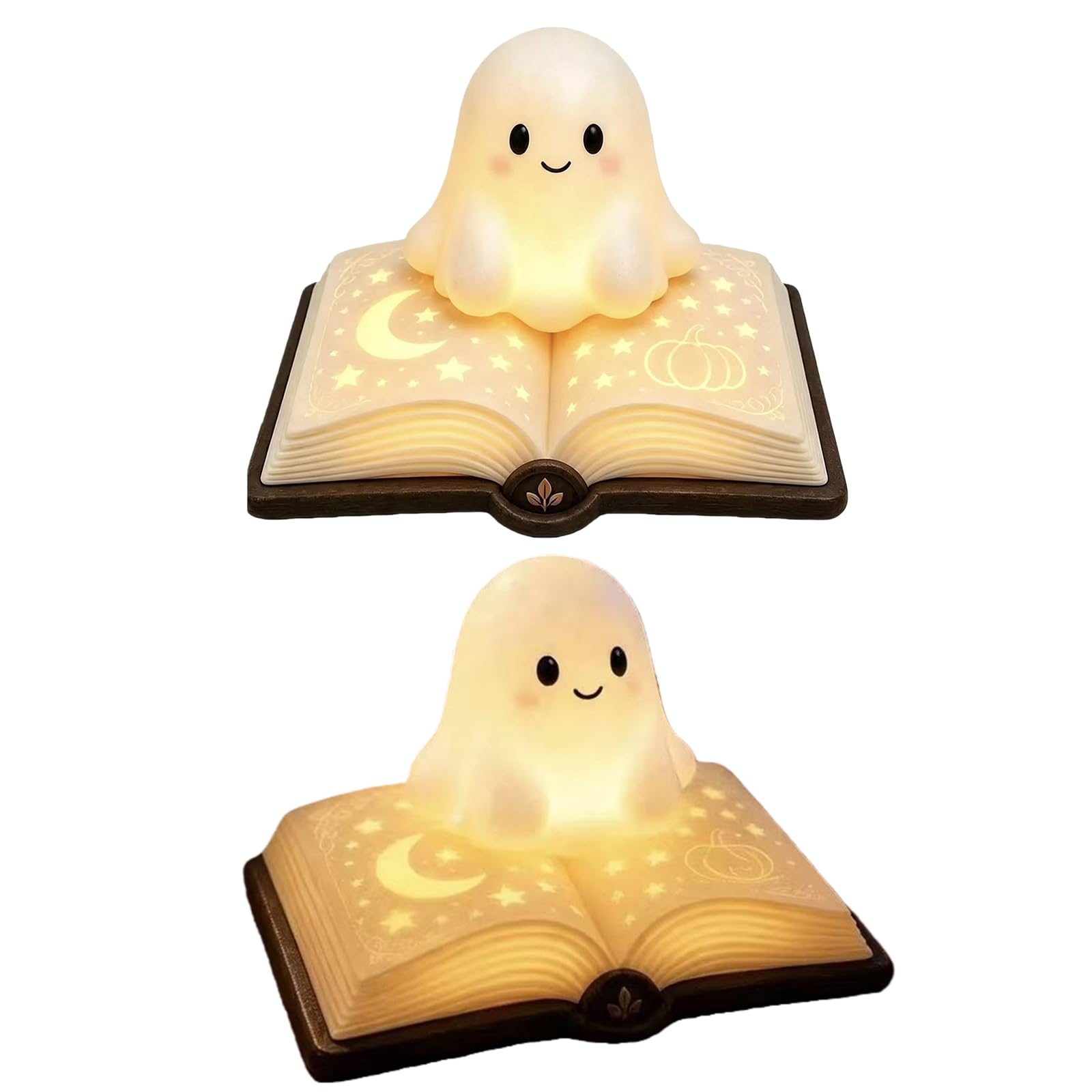 Halloween Ghost Reading Book Lamp, Cute Ghost Night Light with Book