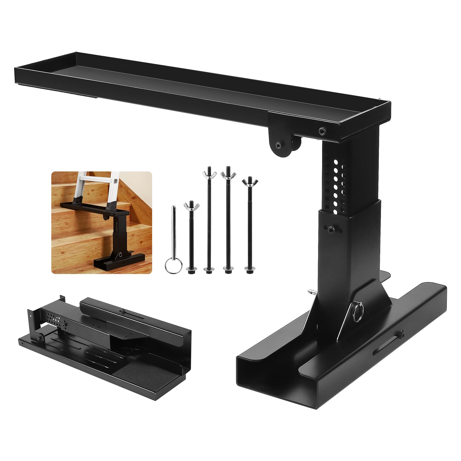SWAWIS Pieghevole Estensione per Scale Altezza Regolabile 23,5-39cm, Capacità di Carico 150kg, Piattaforma 54 x 13cm, Livellatore per Scale con Tappetino Antiscivolo per Scale Telescopiche e Dritte