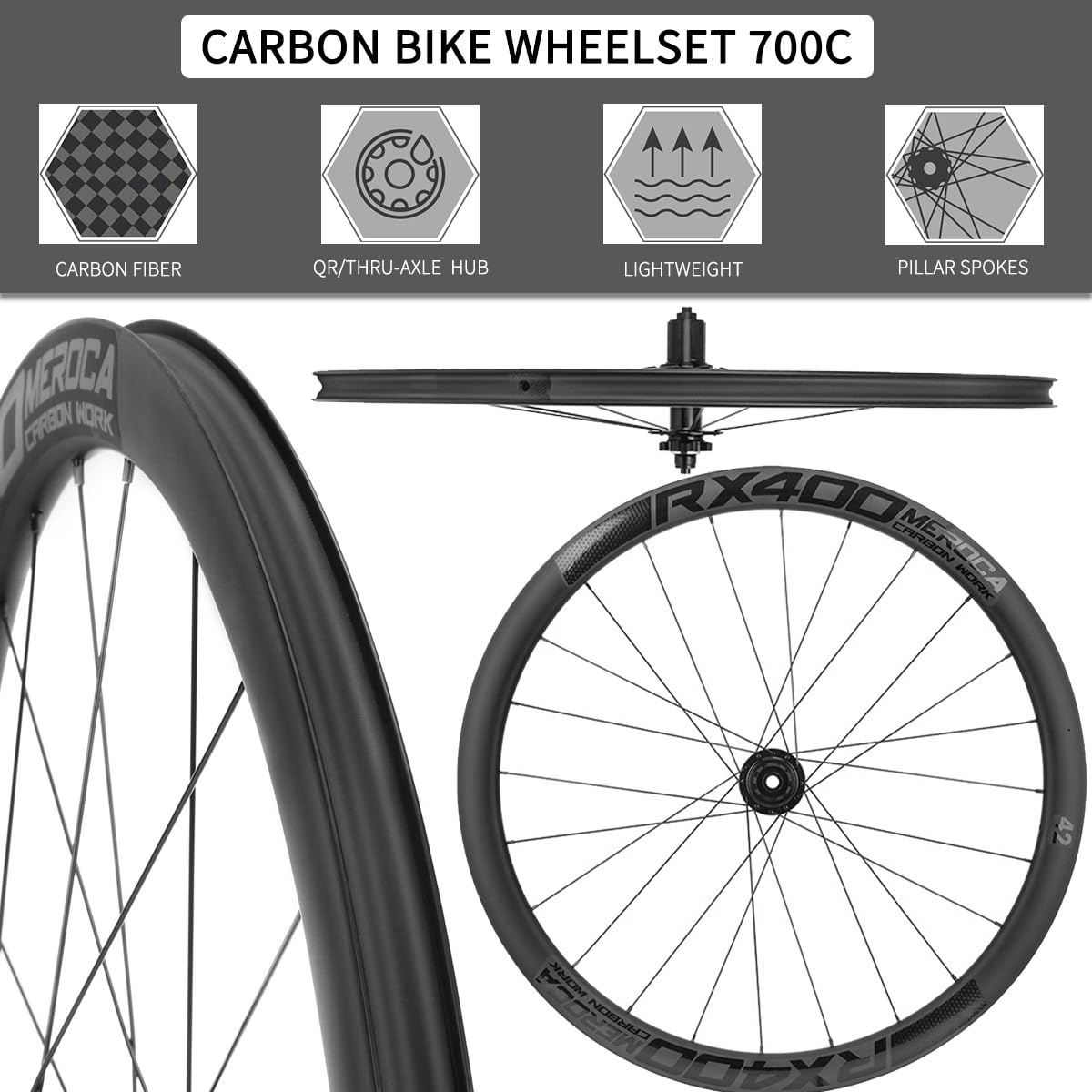 Juego Ruedas Carretera Fibra Carbono 700C Freno De Disco 35/38/42Mm Cierre Rápido 100/135Mm Eje Pasante 100/142Mm Llantas Aleación Aluminio 8-12 Velocidades(Quick Release,38mm)