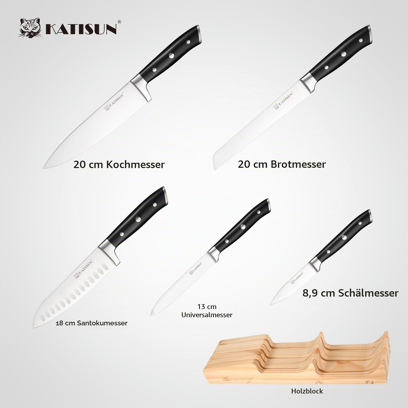 Kombischublade Messeraufbewahrung, 6-teiliges Küchenmesserset, Deutscher Stahl Messerset